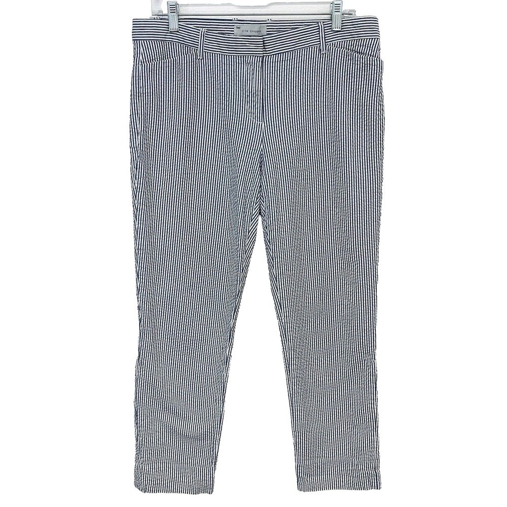 Gap Pants Woman 8 Slim Searsucker‎  Stripe Cropped  Pockets 100% Cotton Travel